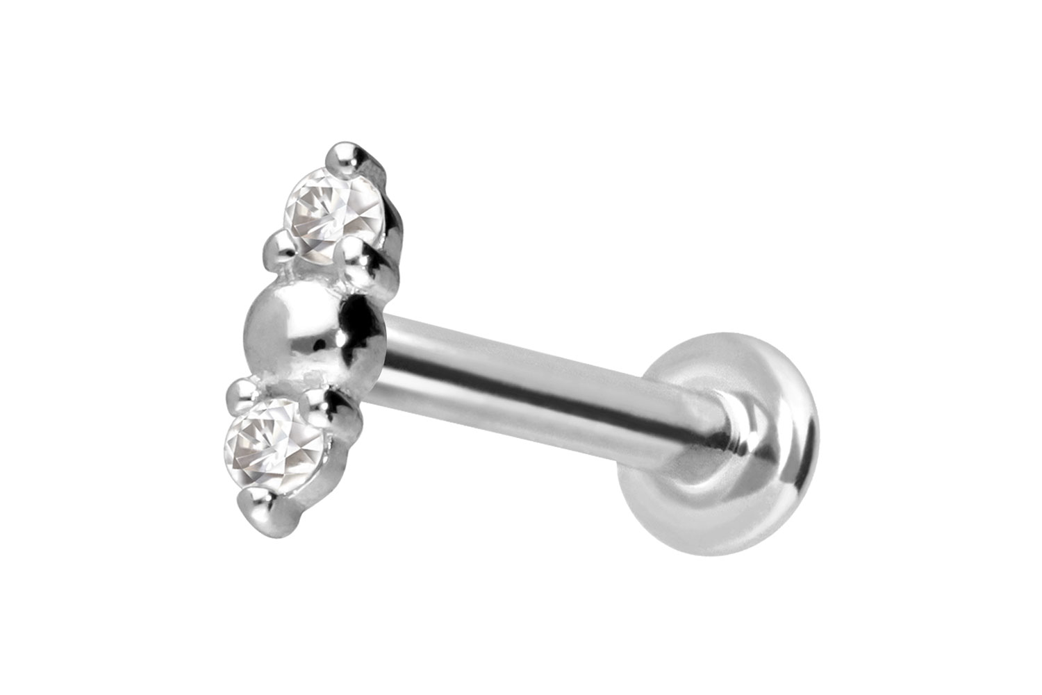 14 Karat Gold Labret Piercing mit Push Fit 2 MOISSANITE + KUGEL